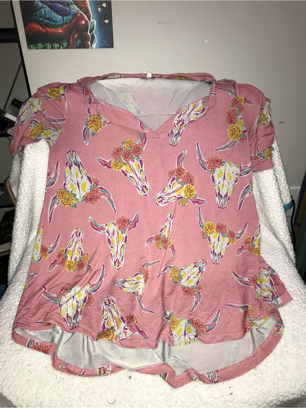 Simply Southern Pink Bull Skull Floral V-Neck Tunic